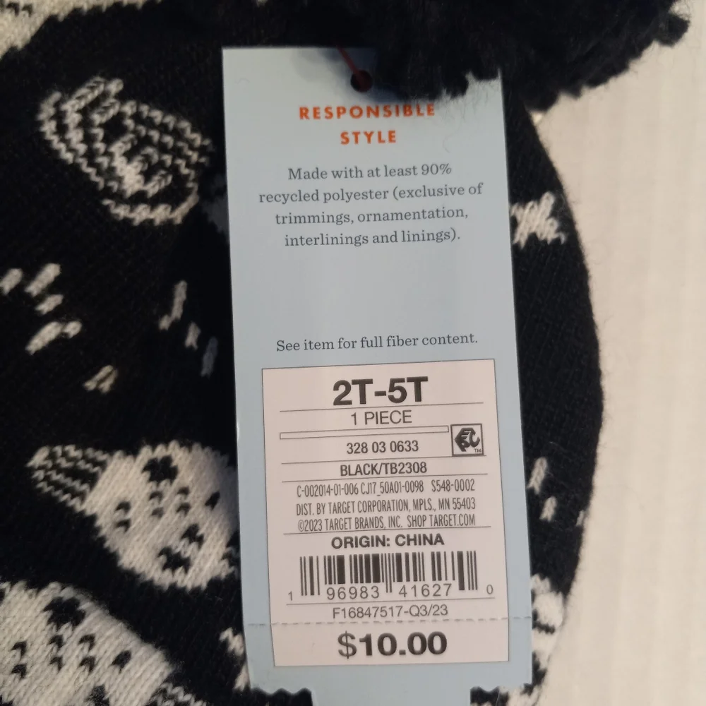Cat & Jack black & white winter hat. Space themed pattern size 2T - 5T toddler